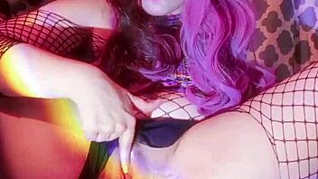 Cute girl masturbates with dildo in pussy and ass