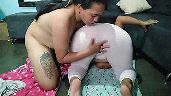 2nd part, yoga class with my friend, we touch, kiss, and lick while posing