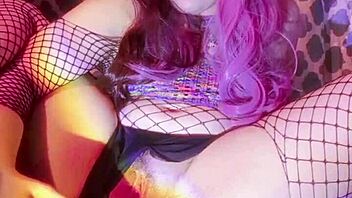 Cute girl masturbates with dildo in pussy and ass