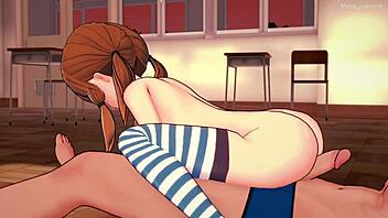 step sister playfully interacts with big dick in swimmer outfit on bed