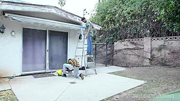 Bella Rolland gets roughly analized by two black house workers