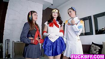 cosplay teen best friends share a big dick in reality