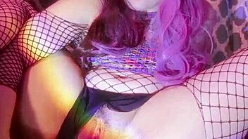 Cute girl masturbates with dildo in pussy and ass