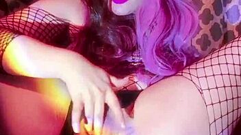 Cute girl masturbates with dildo in pussy and ass