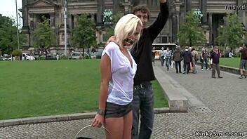 hey, wanna see this busty blonde’s wet shirt in public?