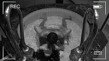 Surveillance camera captures LATINA wife CHEATING in HOTEL jacuzzi with CREAMPIE