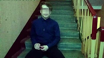 public jerking off on stairs after school, wow! 😜