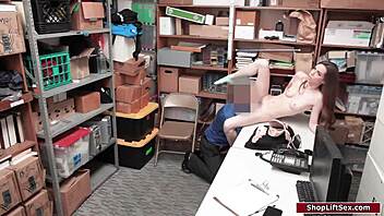 damn, skinny babe got slammed by security officer in office!