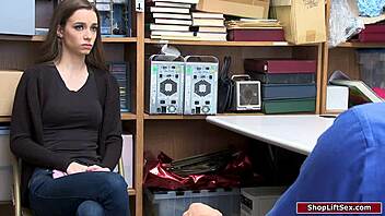 damn, skinny babe got slammed by security officer in office!