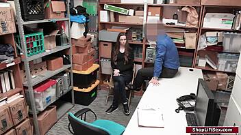 damn, skinny babe got slammed by security officer in office!