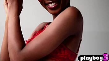 why does petite ebony teen 18+ alicia show off her perfect body in red lingerie?