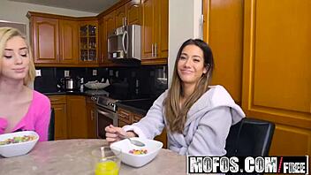 Just chilling as Levi Cash, Eva Lovia, and Haley Reed share snowballing fun with stepsister and girlfriend