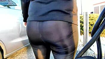 Cross dressing house wife shows off her ass in transparent pants