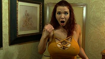 Stroke to Every Tease from This Curly Redhead with Big Tits