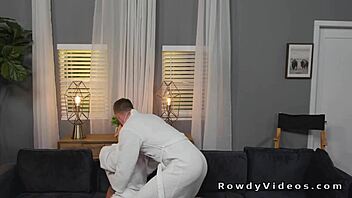 Muscular Gays Return for Intense Sofa Anal Fucking
