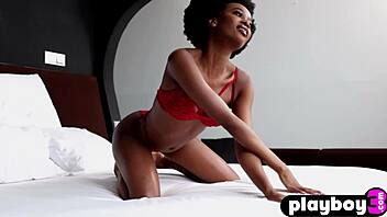 why does petite ebony teen 18+ alicia show off her perfect body in red lingerie?