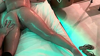 Anal massage on oiled fat ass leads to cum