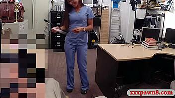 Nurse with glasses banged by pawn keeper in hospital.
