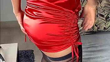 Kenia Teases in Black Stockings and Red Satin Dress So Hot!