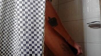 Bisexual gay masturbation in the bathroom with Andrew