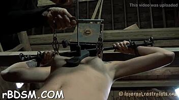 Shocking prod on bound chick’s shaved twat, damn! 😱