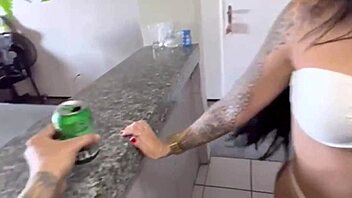 Neighbor gets facial cumshot after doggystyle fucking.