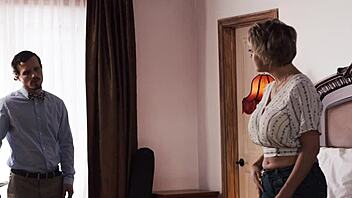 Curvy cougar dee williams rides stepson sideways for shaved pussy sex