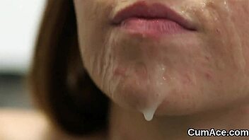 Stunner gets covered in cum from intense blowbang session