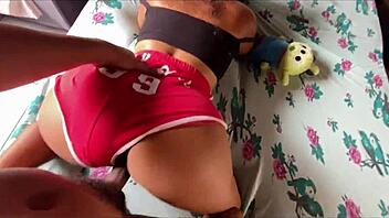 Step-cousin cleaned my room until I surprised her after my shower.