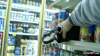 Public pussy fuck in a mall store before the college party