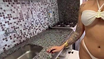 Neighbor gets facial cumshot after doggystyle fucking.