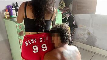 Step-cousin cleaned my room until I surprised her after my shower.