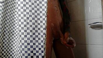 Bisexual gay masturbation in the bathroom with Andrew