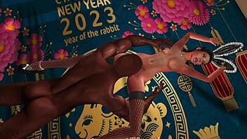 year of the rabbit with monster black cock in cartoon interracial.