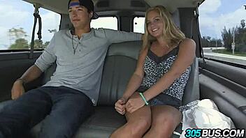 blonde with big natural tits gets creampie in car