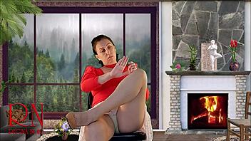 Neighbor's sexy legs in heels tease from home.