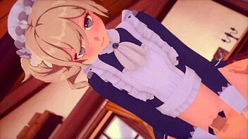 Genshin Impact maid-themed 3D hentai group session