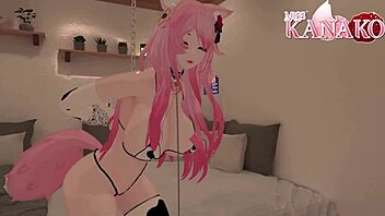 new year treat catgirl chains her hands up and gets fucked and vibed till she squirts