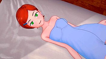 Gwen tennyson plays on her bed in adult version