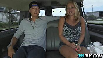 blonde with big natural tits gets creampie in car