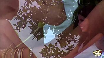 a wild beach foursome with brunette babes gets intense