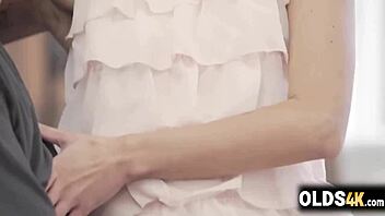 Old dude eats sweet girl's pussy