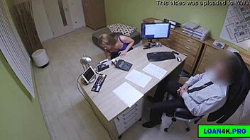 I can't believe this cute young brunette babe is solving her debt by having sex with her tight pussy