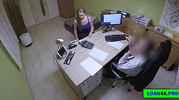 I can't believe this cute young brunette babe is solving her debt by having sex with her tight pussy