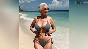 Bedstemor viser sexet bikini med sjofel snak, ender nøgen og liderlig