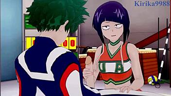 tsuyu and kyoka fuck izuku in hentai