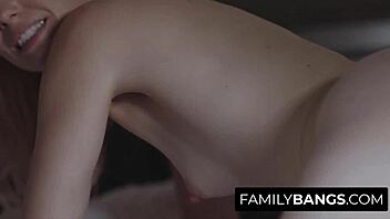 Sweet stepsisters making love in bed.