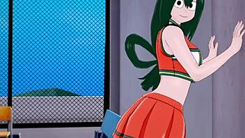 tsuyu and kyoka fuck izuku in hentai