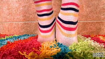 Keeani Slutty Little 18+ Socks Give Wild Footjob in Scene