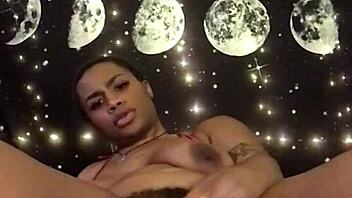 Lolabug in Tiny Pink Bikini Creams on Dildo During Solo Masturbation Session. Watch Her Hairy Ebony Pussy!